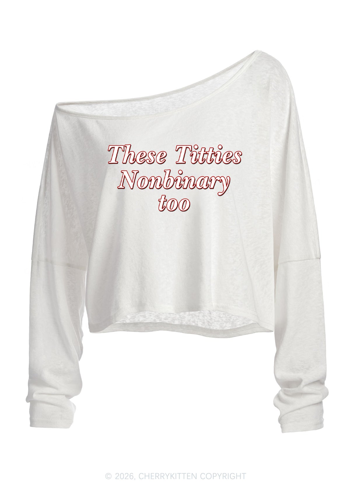Txtties Nonbinary Too Pride Y2K Off Shoulder Long Sleeve Crop Top Cherrykitten