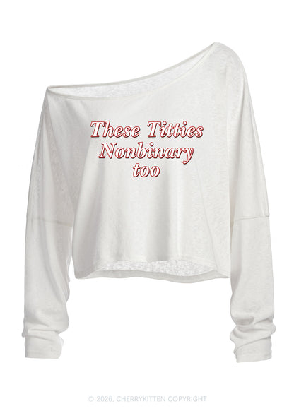 Txtties Nonbinary Too Pride Y2K Off Shoulder Long Sleeve Crop Top Cherrykitten