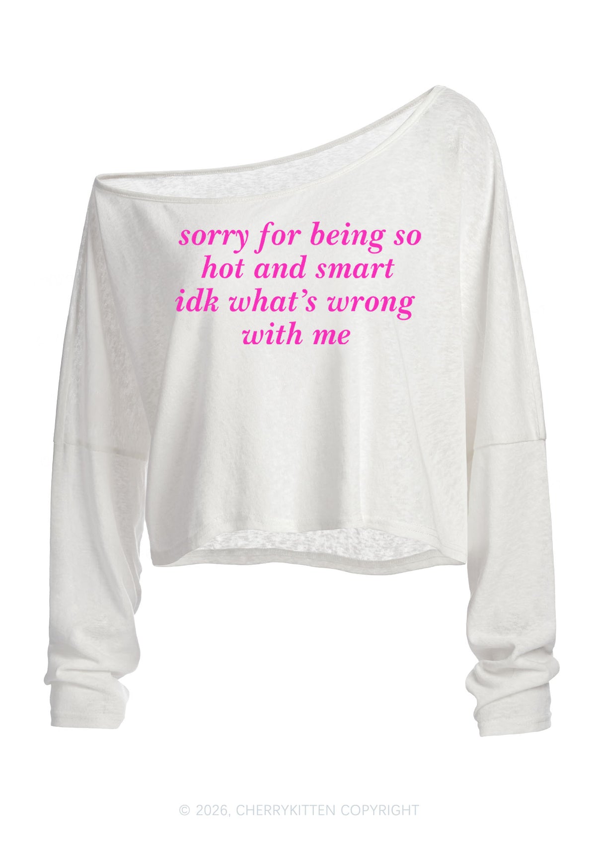 Sorry For Being So Smart Y2K Off Shoulder Long Sleeve Crop Top Cherrykitten