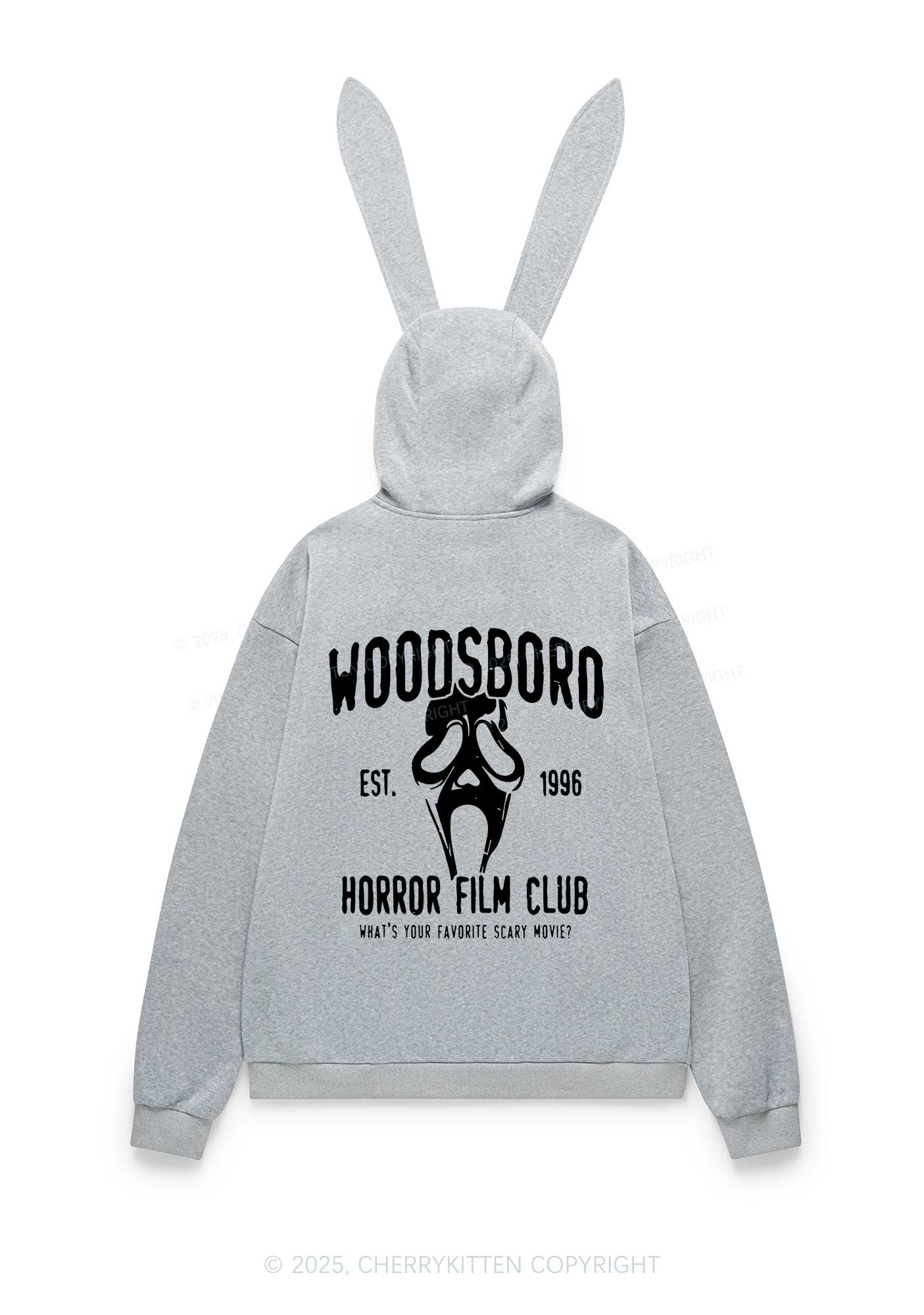 Halloween Horror Film Club Y2K Bunny Ear Zip Hoodie Cherrykitten