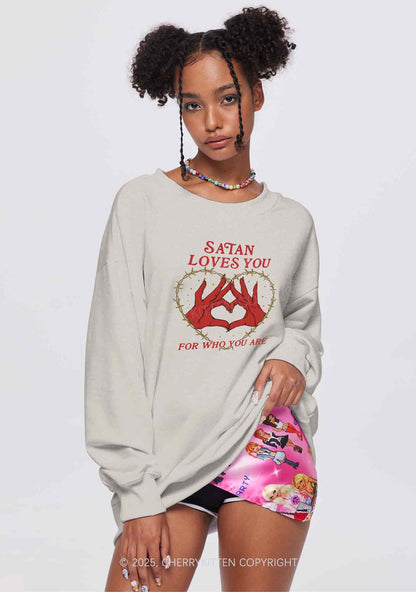 Halloween Satan Loves You Heart Y2K Washed Sweatshirts Cherrykitten