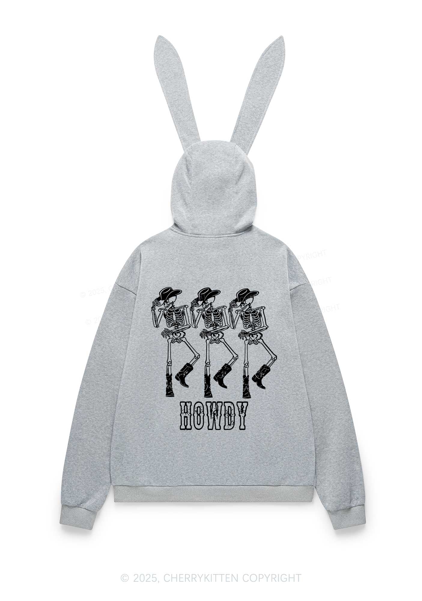 Halloween Howdy Dancing Skeletons Y2K Bunny Ear Zip Hoodie Cherrykitten
