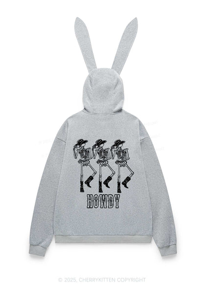 Halloween Howdy Dancing Skeletons Y2K Bunny Ear Zip Hoodie Cherrykitten