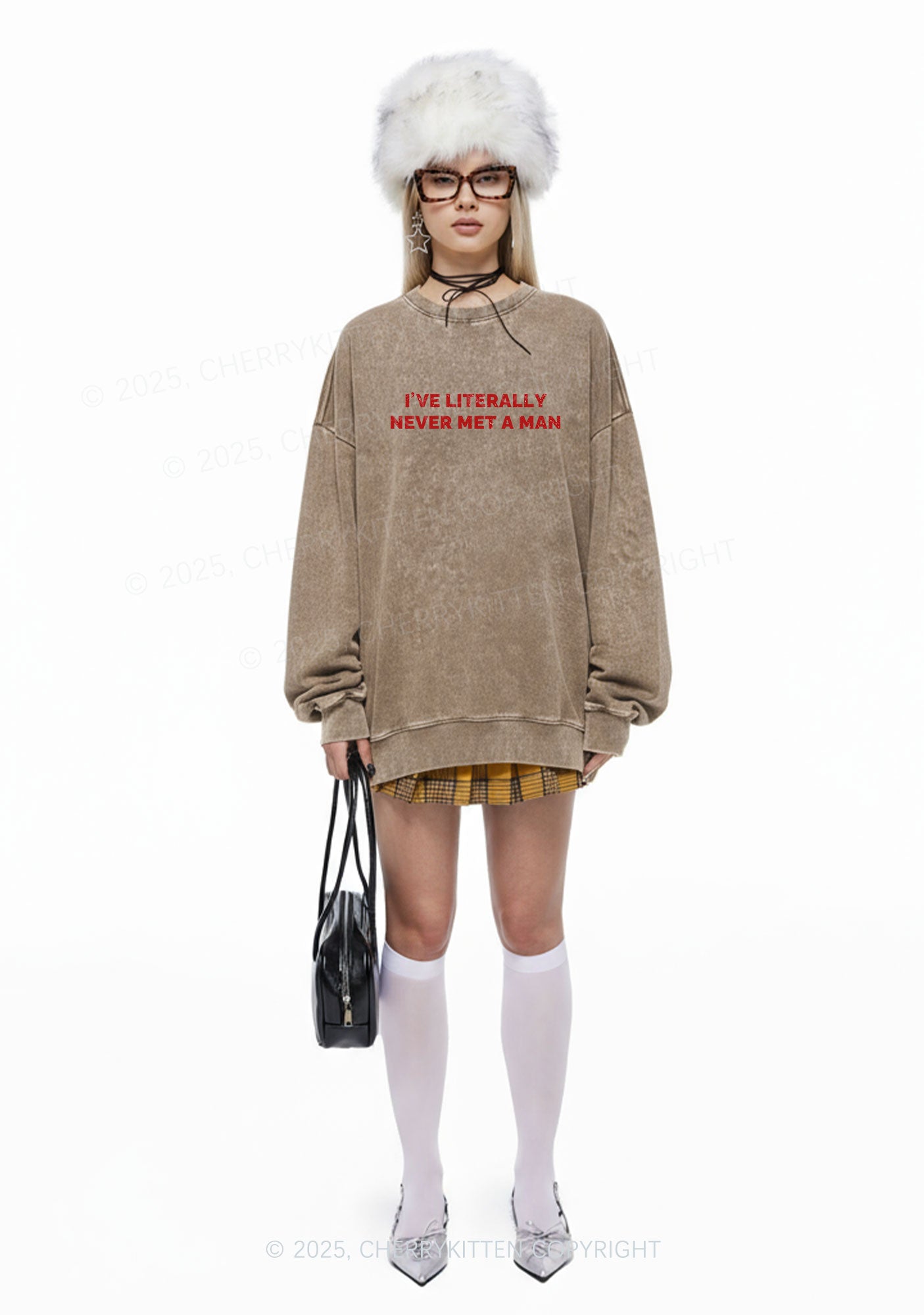 Never Met A Man Y2K Washed Sweatshirts Cherrykitten