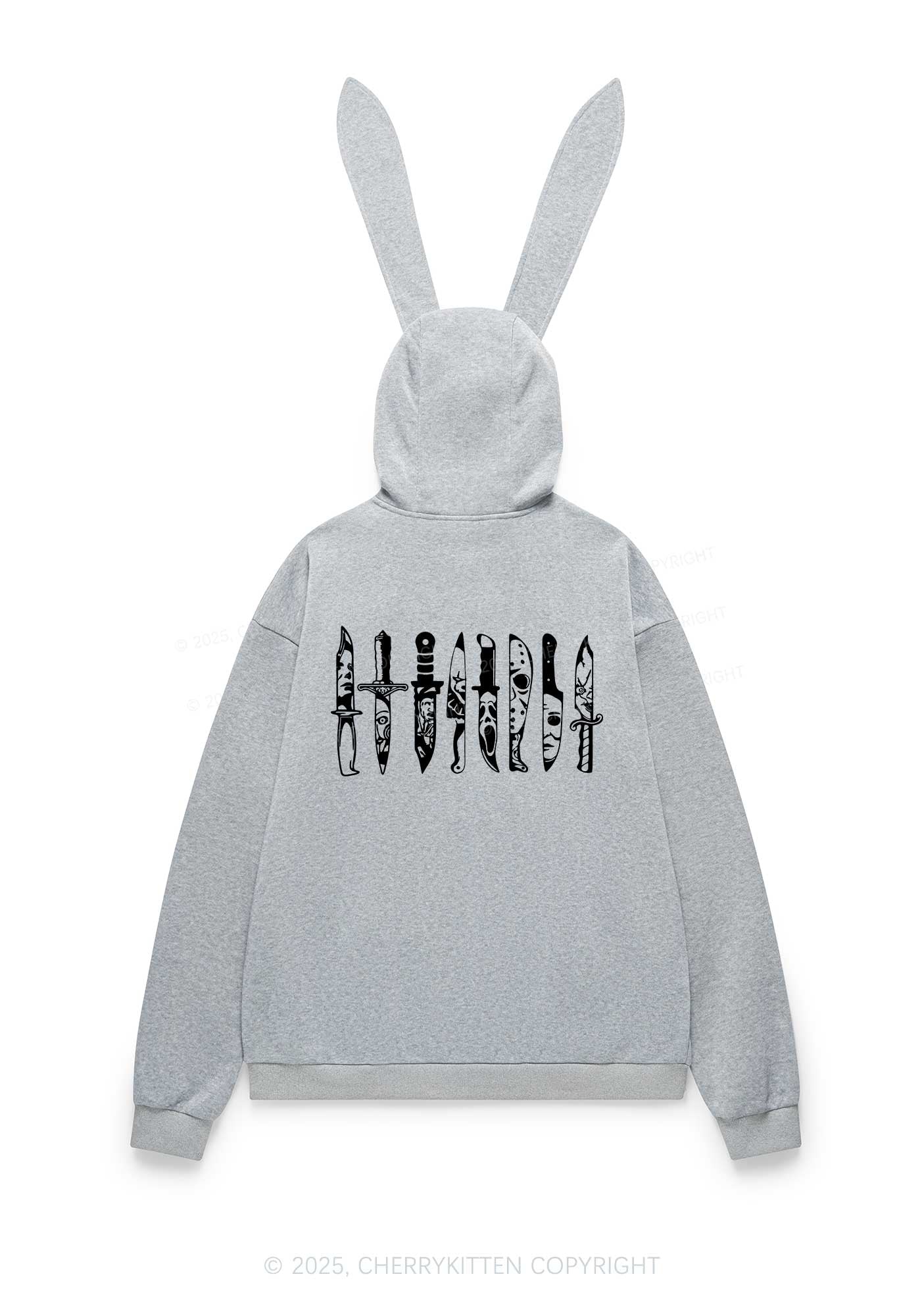 Halloween Grimace Daggers Y2K Bunny Ear Zip Hoodie Cherrykitten