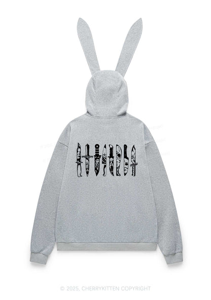 Halloween Grimace Daggers Y2K Bunny Ear Zip Hoodie Cherrykitten