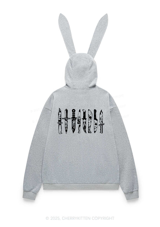 Halloween Grimace Daggers Y2K Bunny Ear Zip Hoodie Cherrykitten