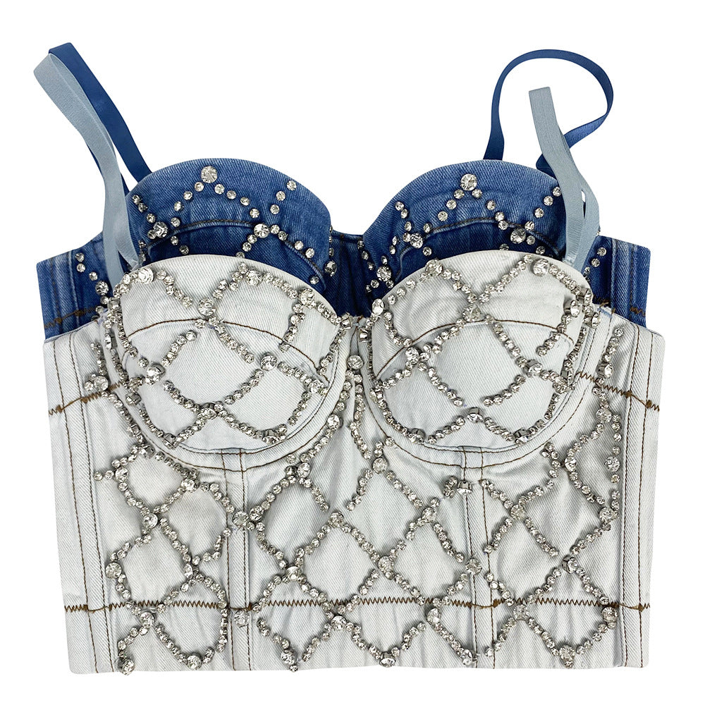 Two Colors Diamond Strap Corset Top