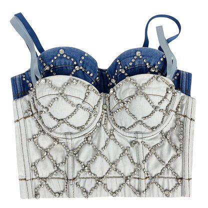 Two Colors Diamond Strap Corset Top