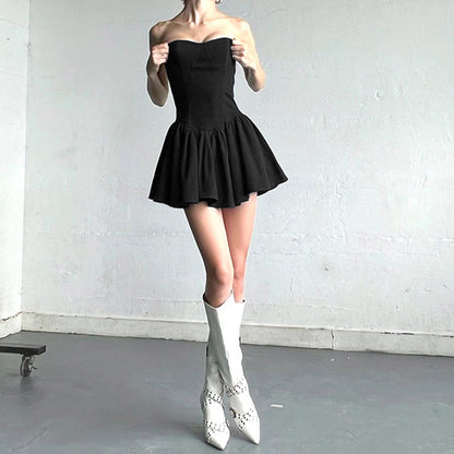 French Style Black Strapless Dress