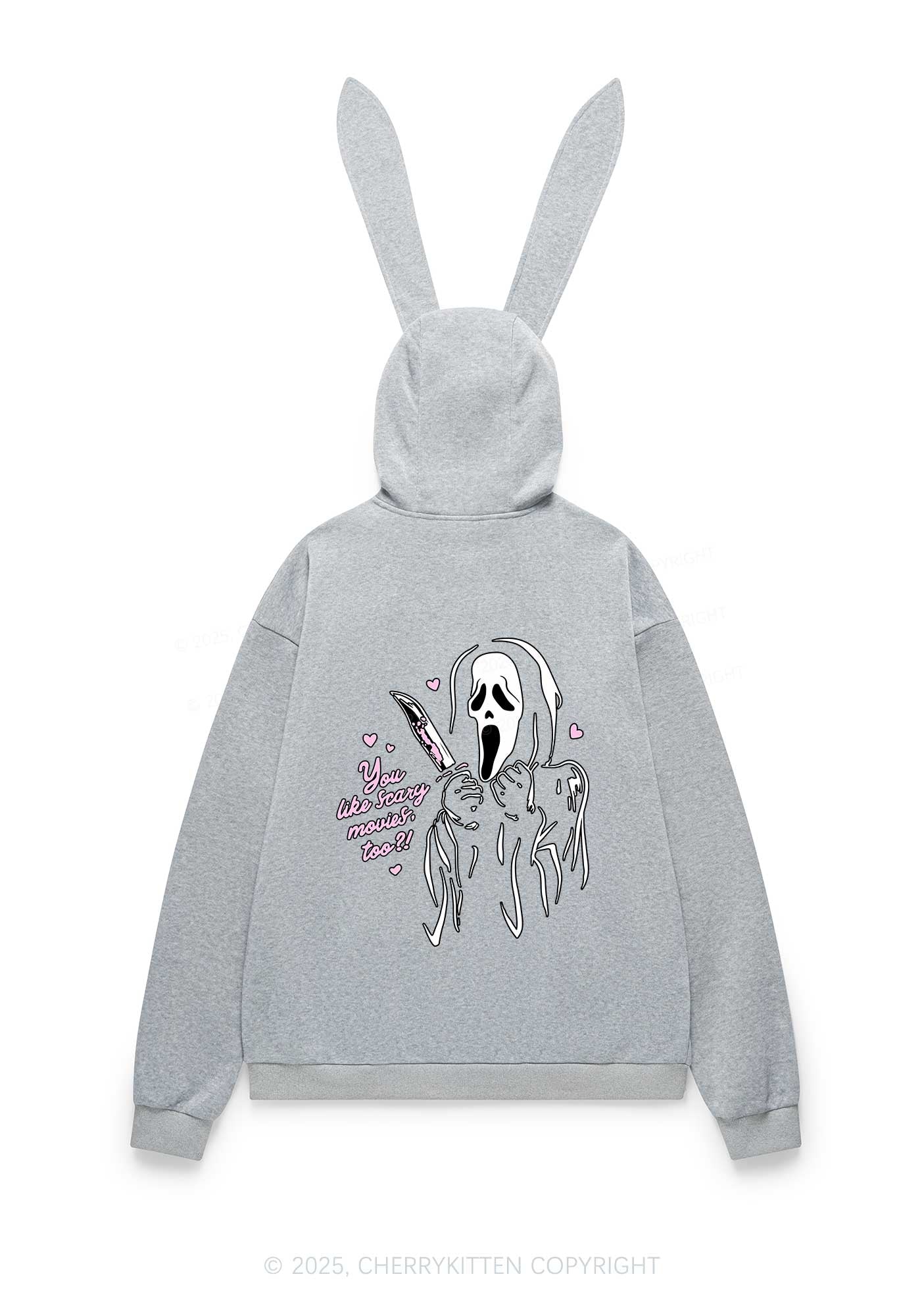 Halloween You Like Scary Movies Too Y2K Bunny Ear Zip Hoodie Cherrykitten