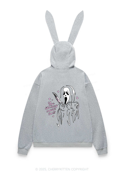 Halloween You Like Scary Movies Too Y2K Bunny Ear Zip Hoodie Cherrykitten