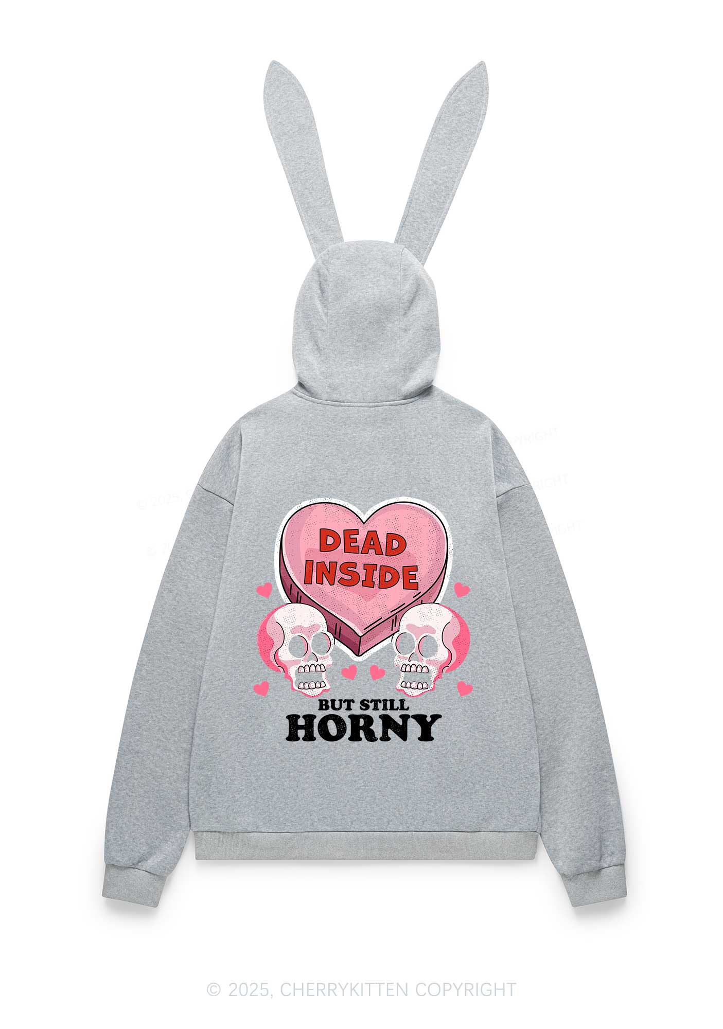 Halloween Dead Inside But Still Horxy Y2K Bunny Ear Zip Hoodie Cherrykitten