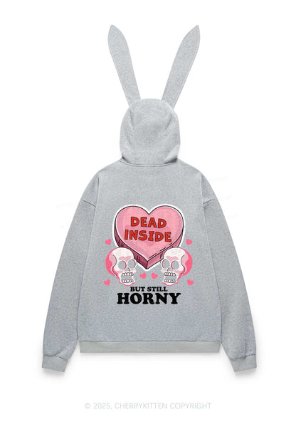 Halloween Dead Inside But Still Horxy Y2K Bunny Ear Zip Hoodie Cherrykitten