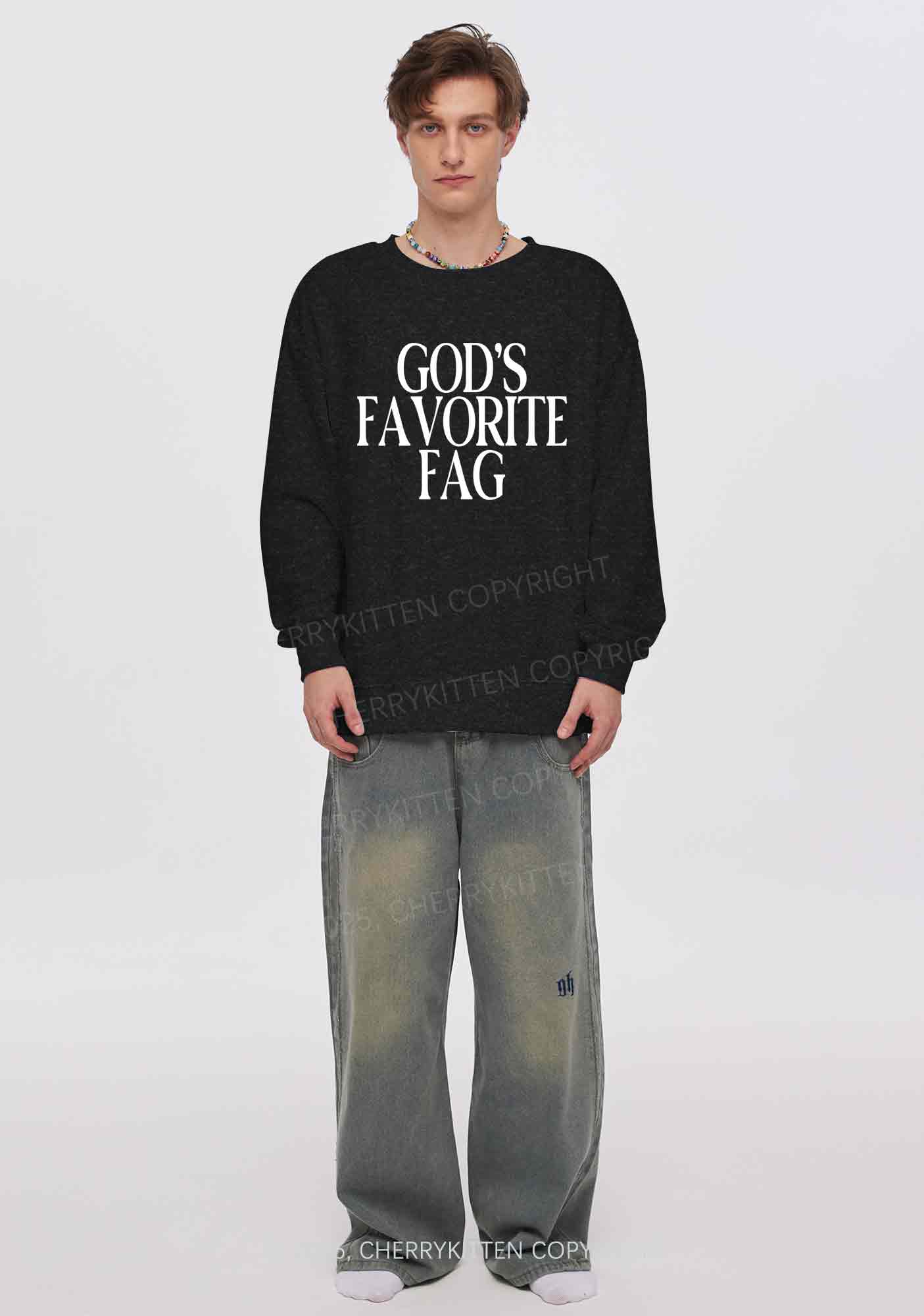 Gods Favorite Fag Pride Y2K Washed Sweatshirts Cherrykitten