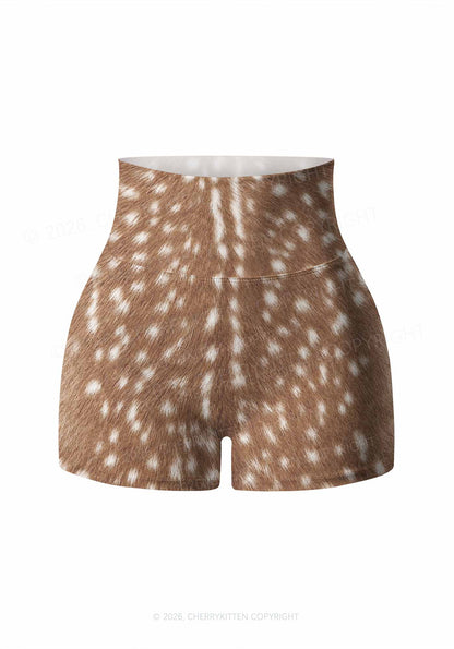 Brown Deer Dots Y2K Print Gym Shorts Cherrykitten