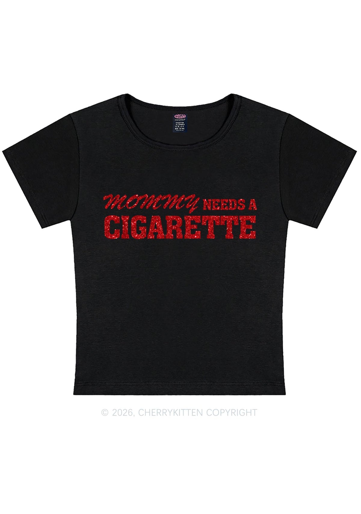 Glitter Mommy Needs A Cigarette Y2K Baby Tee Cherrykitten