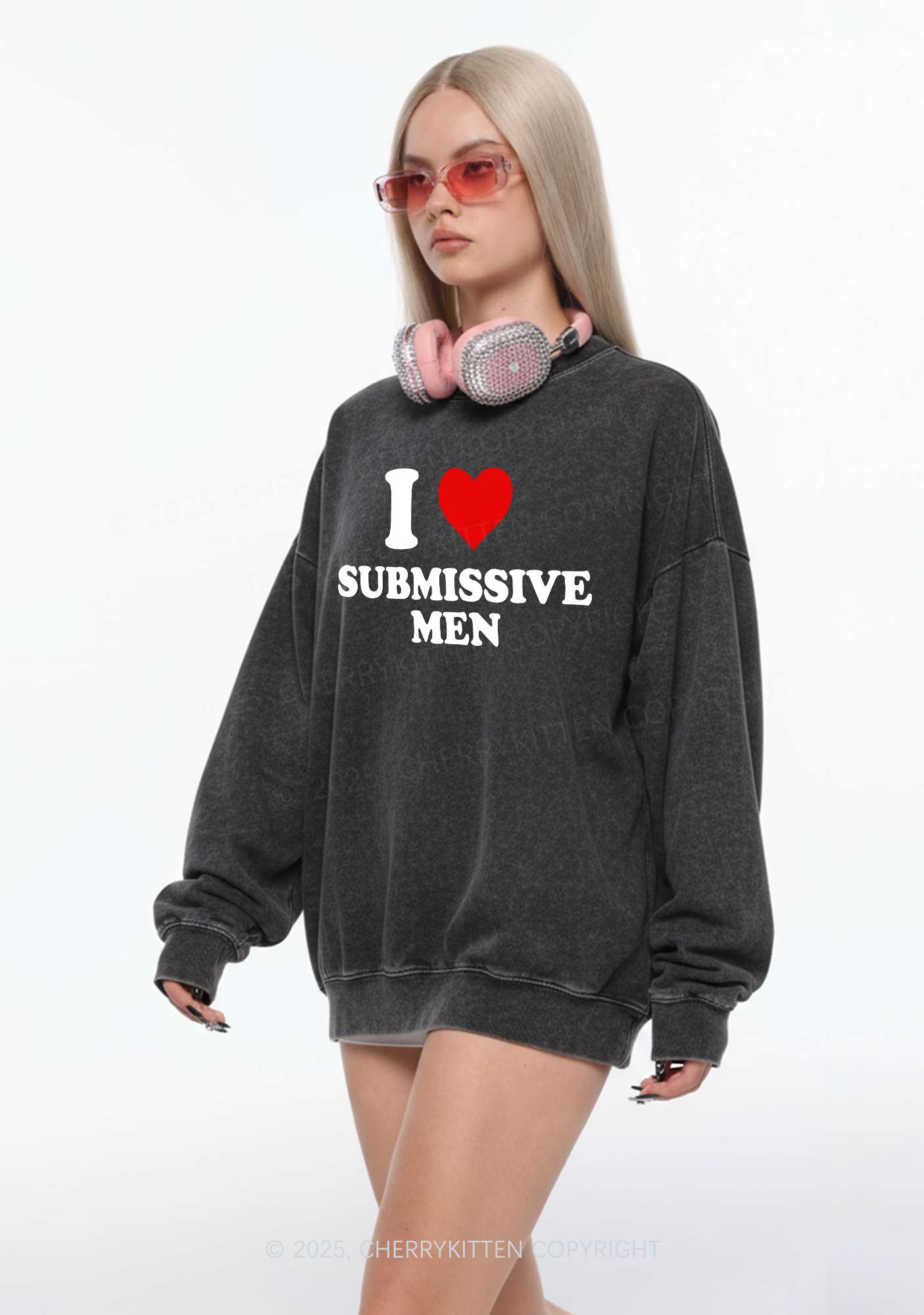 I Love S Men Y2K Washed Sweatshirts Cherrykitten