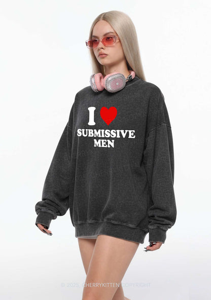 I Love S Men Y2K Washed Sweatshirts Cherrykitten