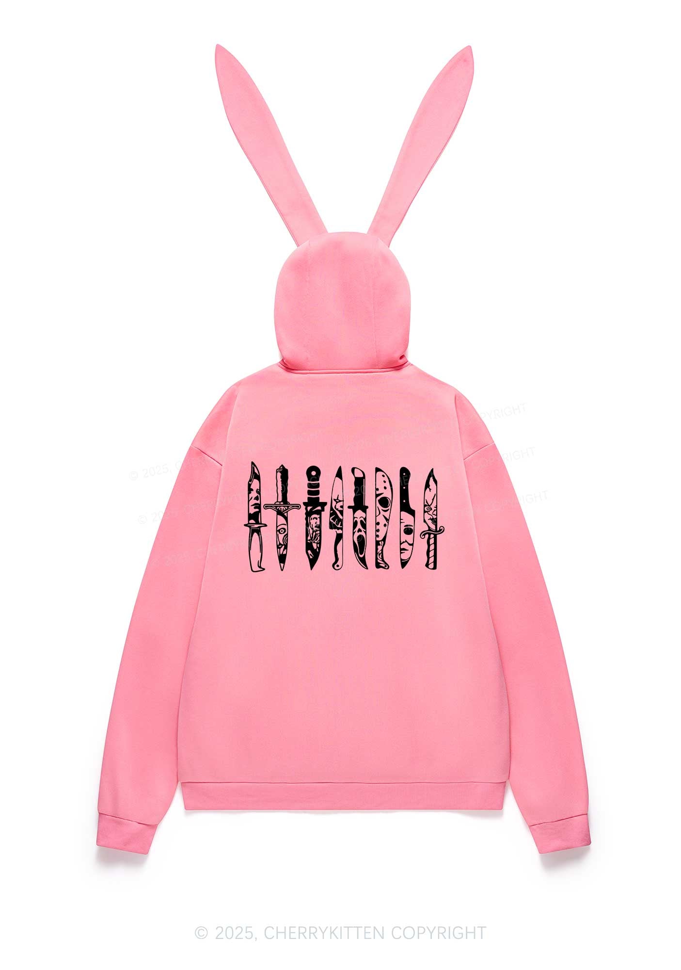 Halloween Grimace Daggers Y2K Bunny Ear Zip Hoodie Cherrykitten