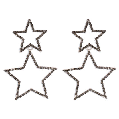 Pentagram Double Layer Fashion Rhinestone Earrings