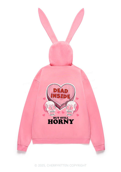 Halloween Dead Inside But Still Horxy Y2K Bunny Ear Zip Hoodie Cherrykitten