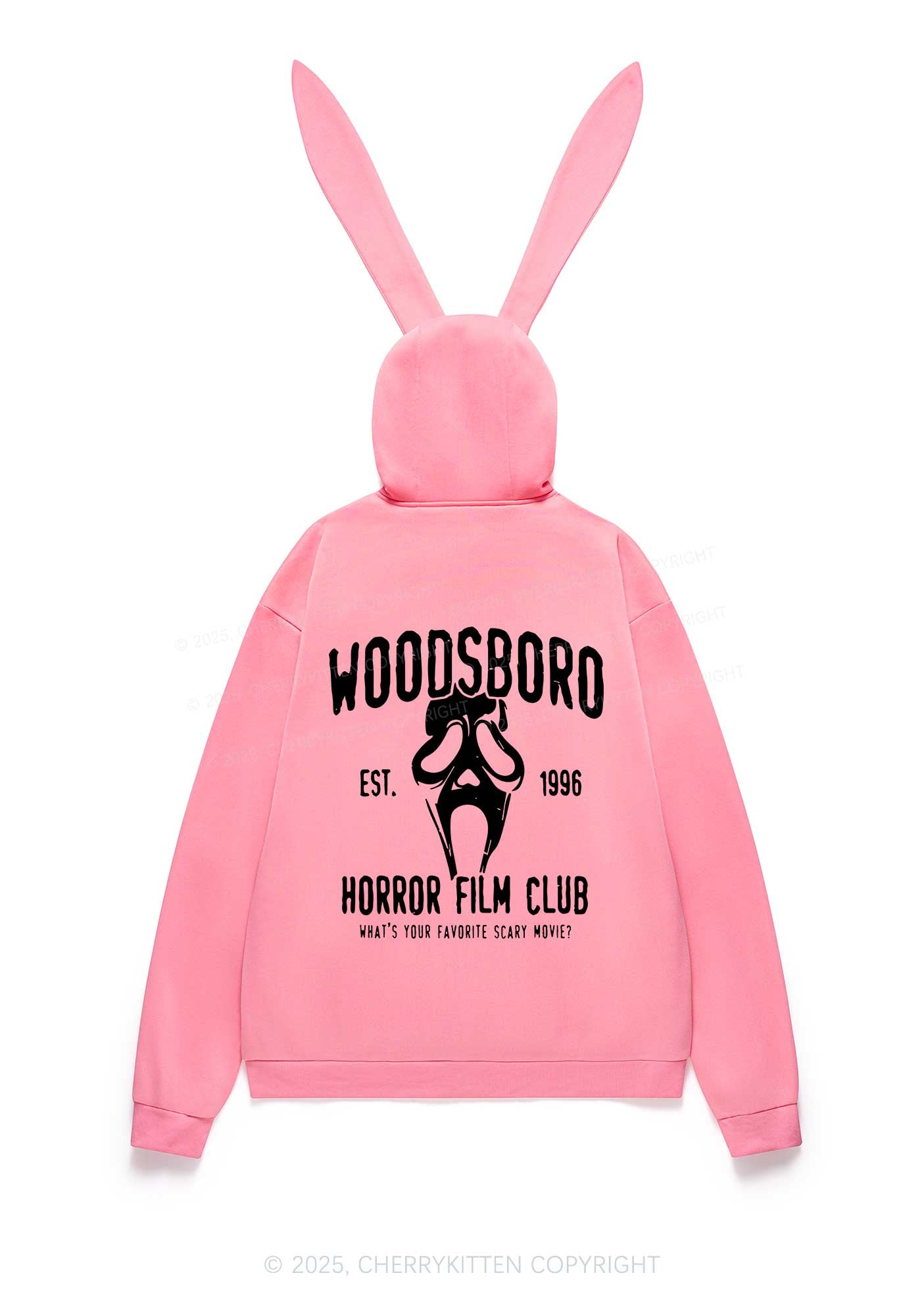 Halloween Horror Film Club Y2K Bunny Ear Zip Hoodie Cherrykitten