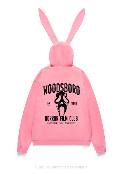 Halloween Horror Film Club Y2K Bunny Ear Zip Hoodie Cherrykitten