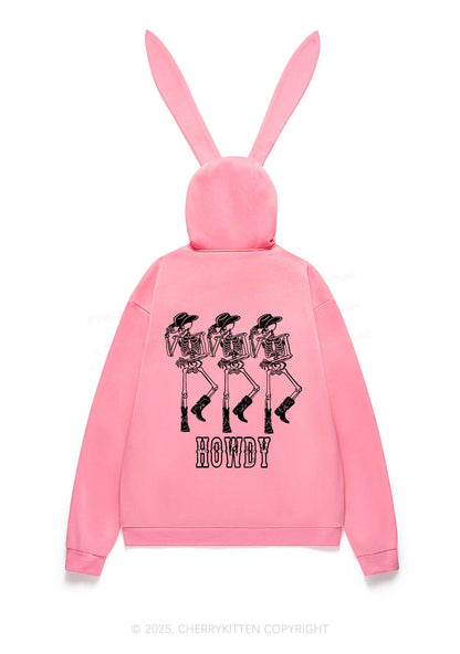 Halloween Howdy Dancing Skeletons Y2K Bunny Ear Zip Hoodie Cherrykitten