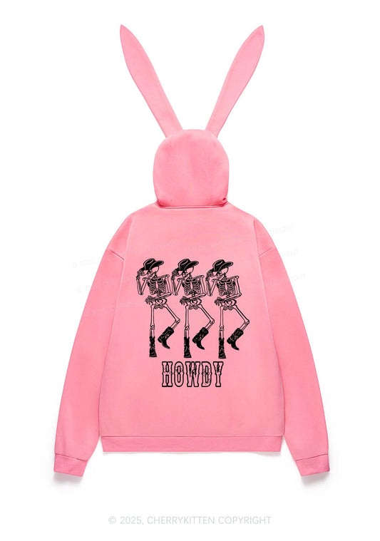 Halloween Howdy Dancing Skeletons Y2K Bunny Ear Zip Hoodie Cherrykitten