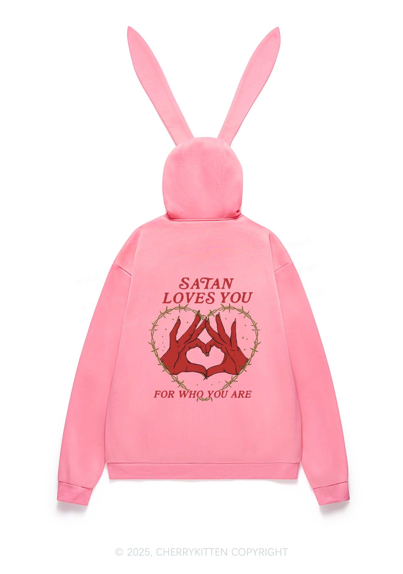 Halloween Satan Loves You Heart Y2K Bunny Ear Zip Hoodie Cherrykitten