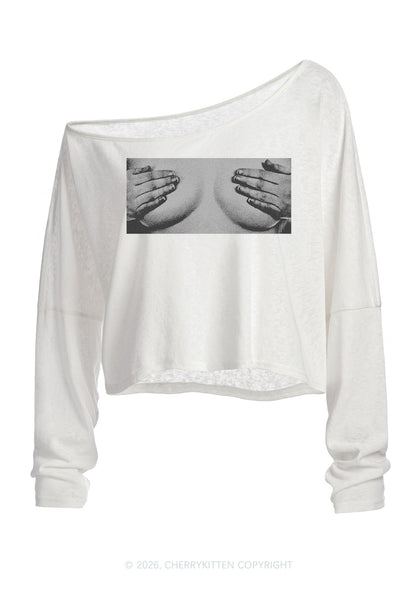 Touch Bxxbs Y2K Off Shoulder Long Sleeve Crop Top Cherrykitten