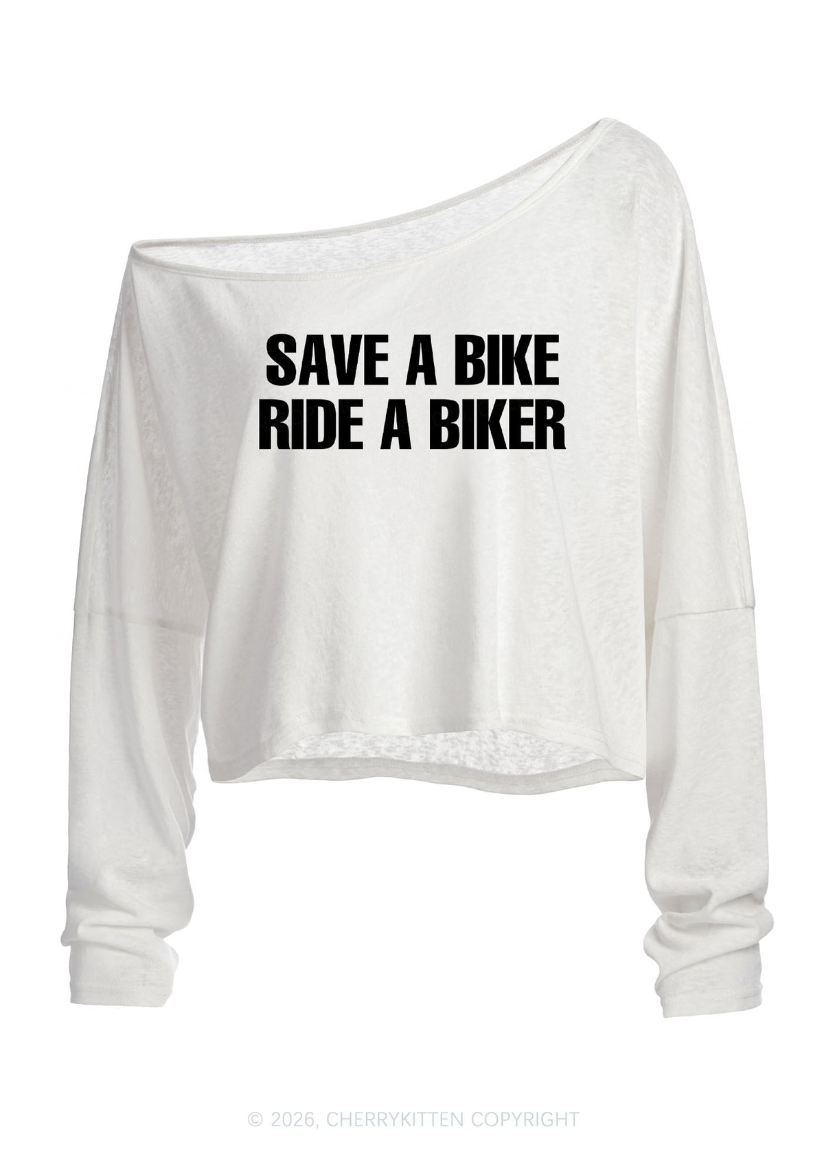 Save Bike Ride Biker Y2K Off Shoulder Long Sleeve Crop Top Cherrykitten