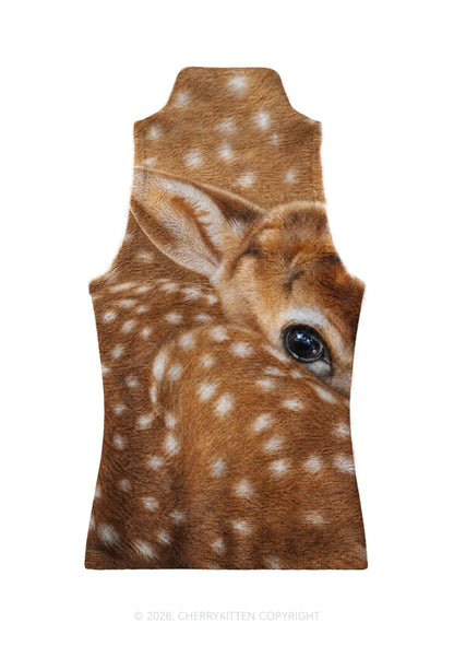 Fawn Deer Eyes Y2K Knit Turtleneck Tank Top Cherrykitten