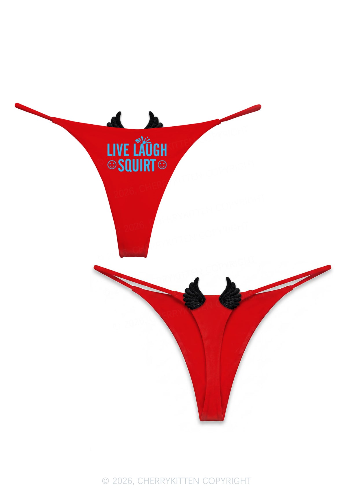 Live Laugh Squirt Y2K Goth Angel Wings Bikini String Thong Cherrykitten