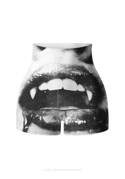 Halloween Vampire Lips Y2K Print Gym Shorts Cherrykitten