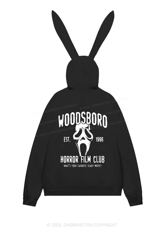 Halloween Horror Film Club Y2K Bunny Ear Zip Hoodie Cherrykitten