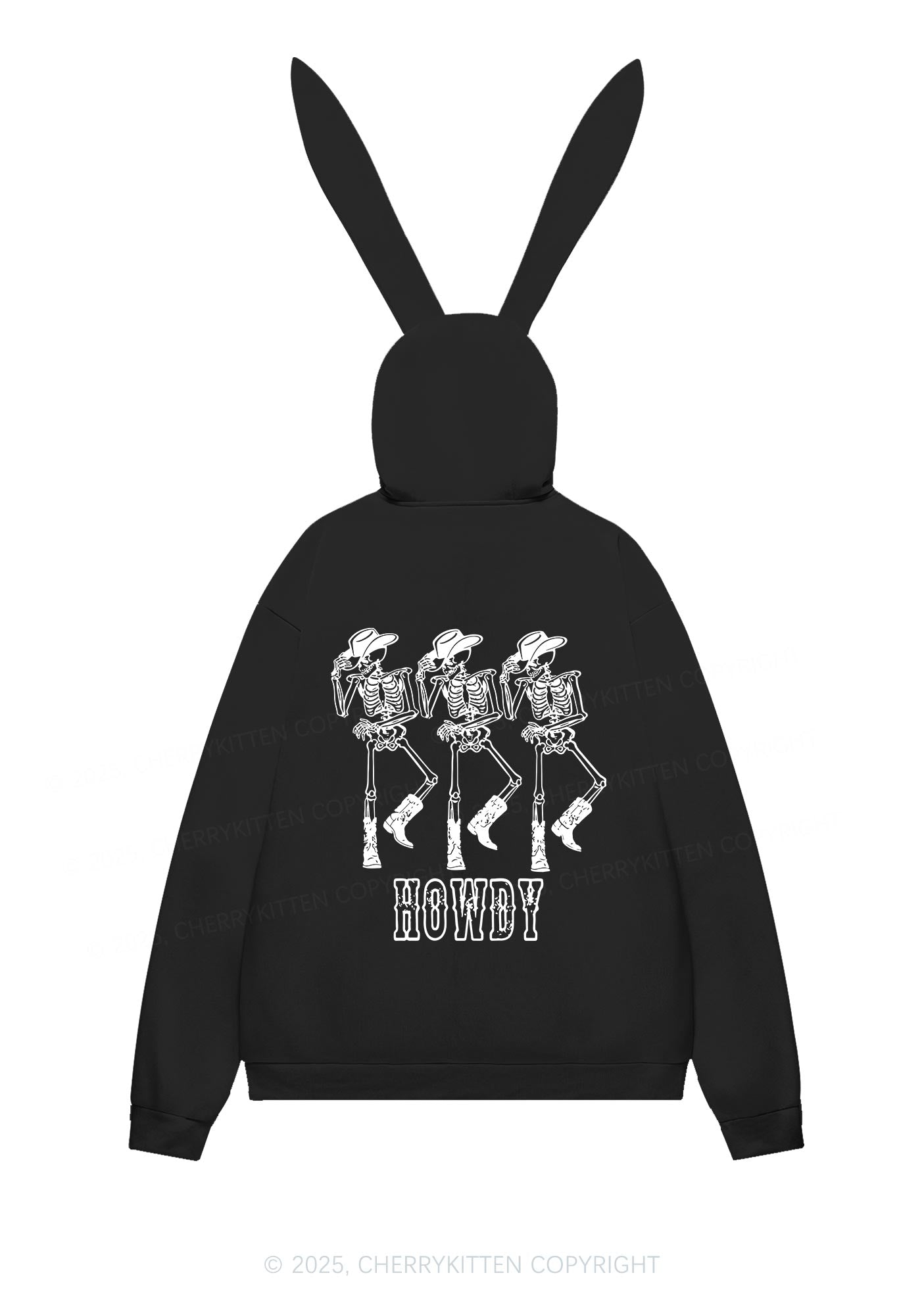Halloween Howdy Dancing Skeletons Y2K Bunny Ear Zip Hoodie Cherrykitten