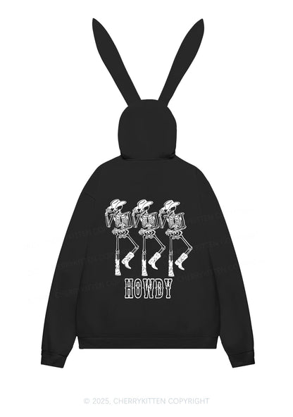 Halloween Howdy Dancing Skeletons Y2K Bunny Ear Zip Hoodie Cherrykitten