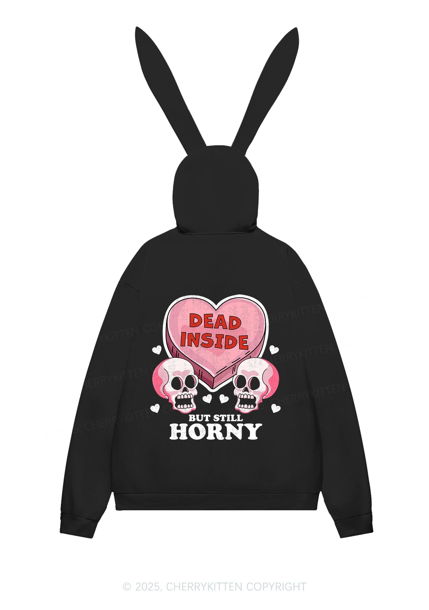 Halloween Dead Inside But Still Horxy Y2K Bunny Ear Zip Hoodie Cherrykitten