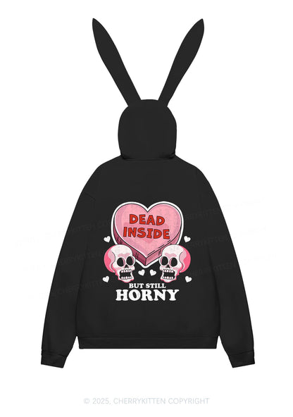 Halloween Dead Inside But Still Horxy Y2K Bunny Ear Zip Hoodie Cherrykitten