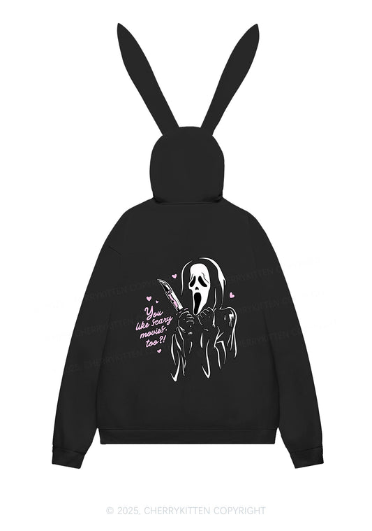 Halloween You Like Scary Movies Too Y2K Bunny Ear Zip Hoodie Cherrykitten