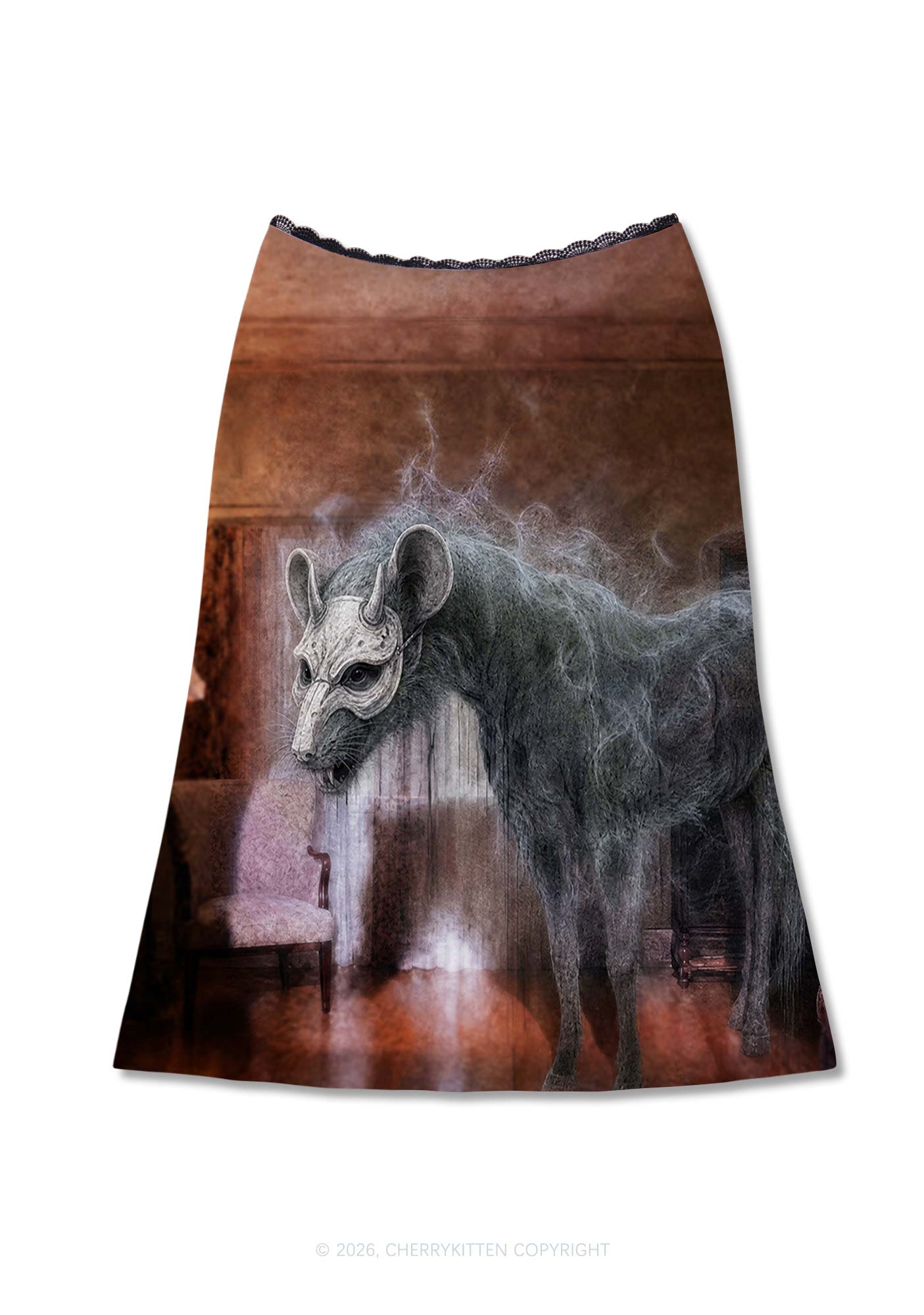 Halloween Masked Monster Y2K Print Midi Skirt Cherrykitten