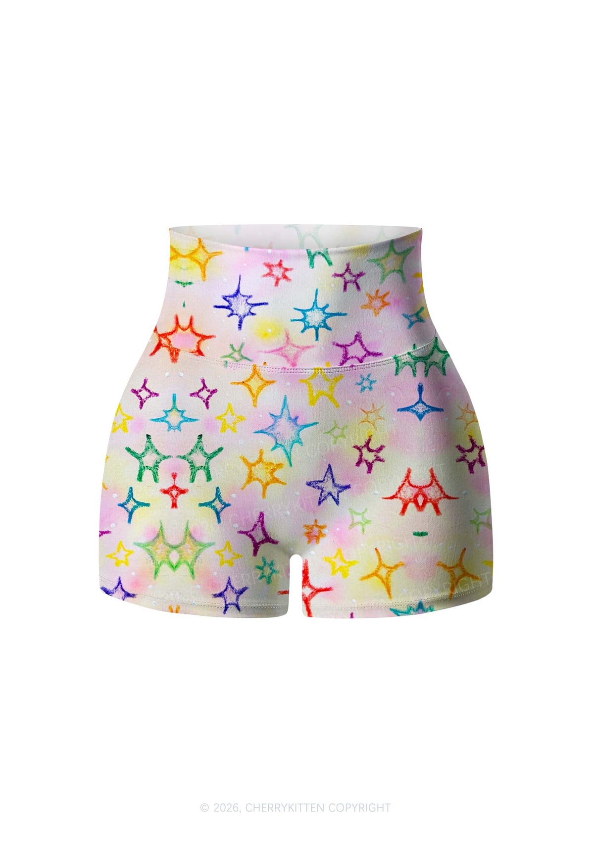 Rainbow Star Y2K Print Gym Shorts Cherrykitten