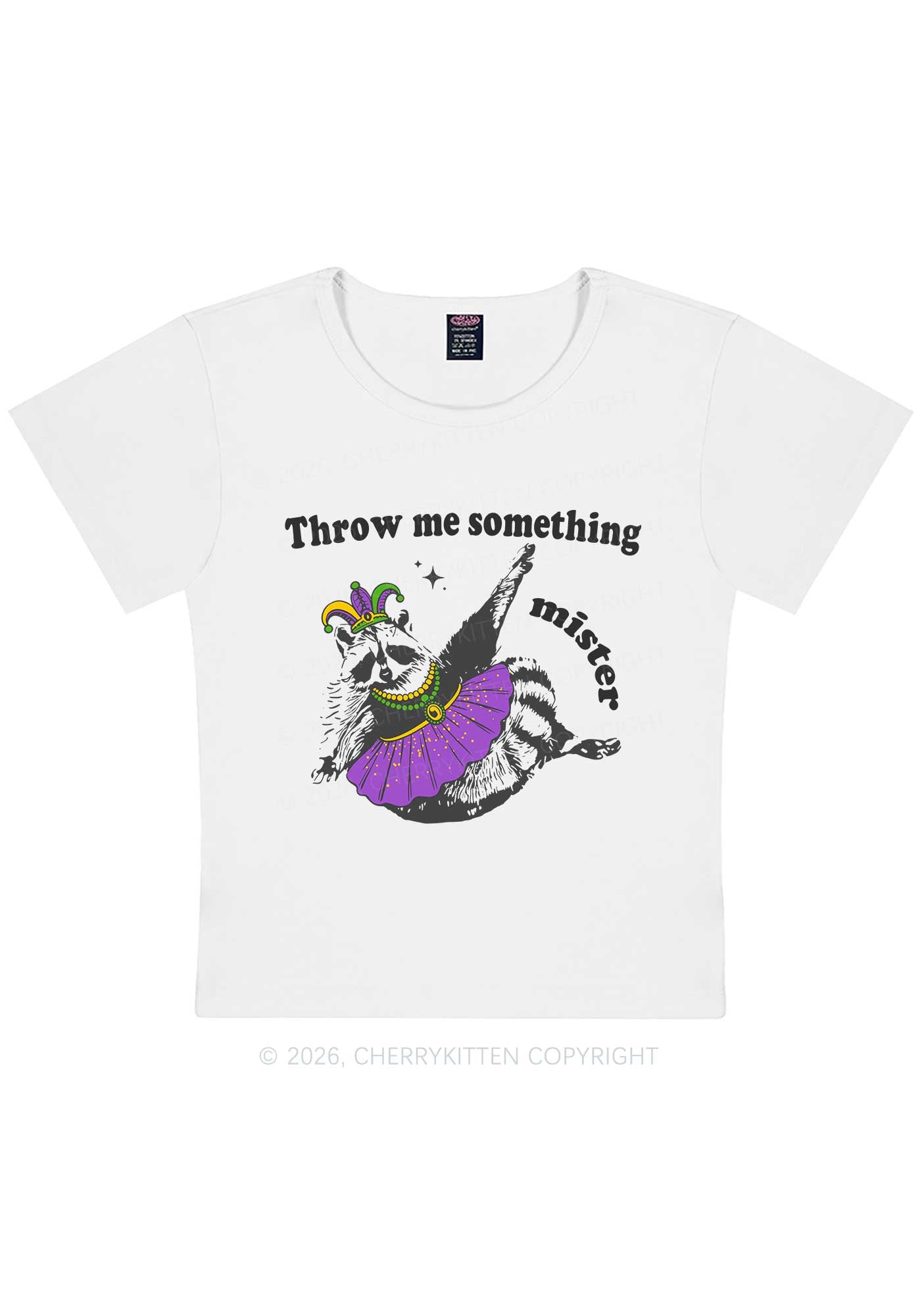 Throw Me Something Mister Raccoon Y2K Baby Tee Cherrykitten
