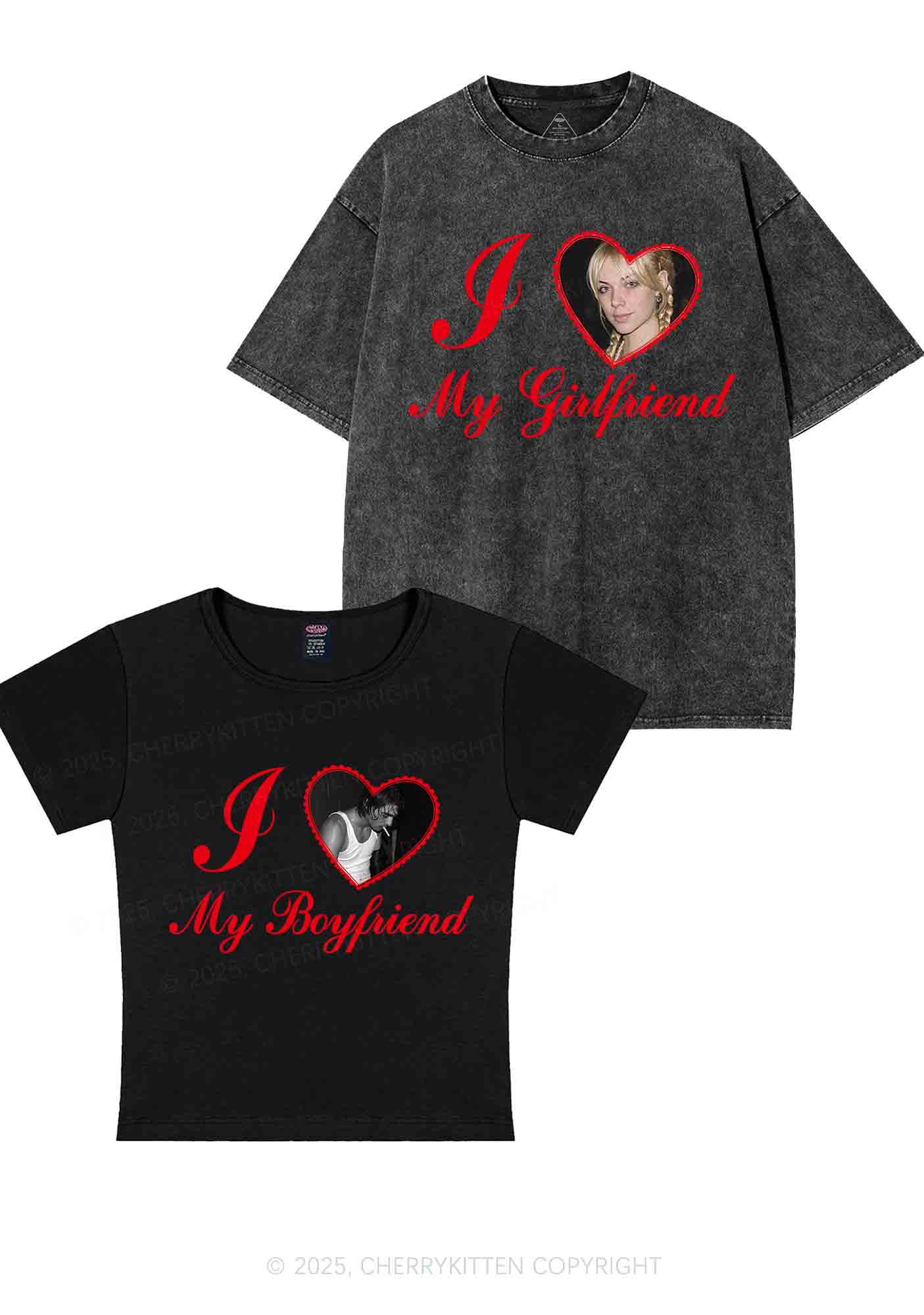 Custom Heart My BF GF Y2K Valentine's Day Couple Shirt Cherrykitten