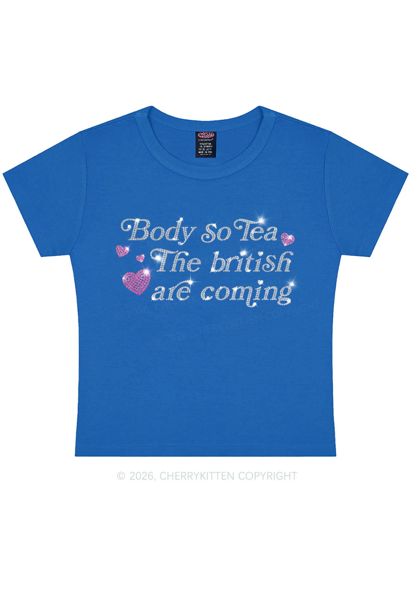 Rhinestone Body So Tea Y2K Baby Tee Cherrykitten