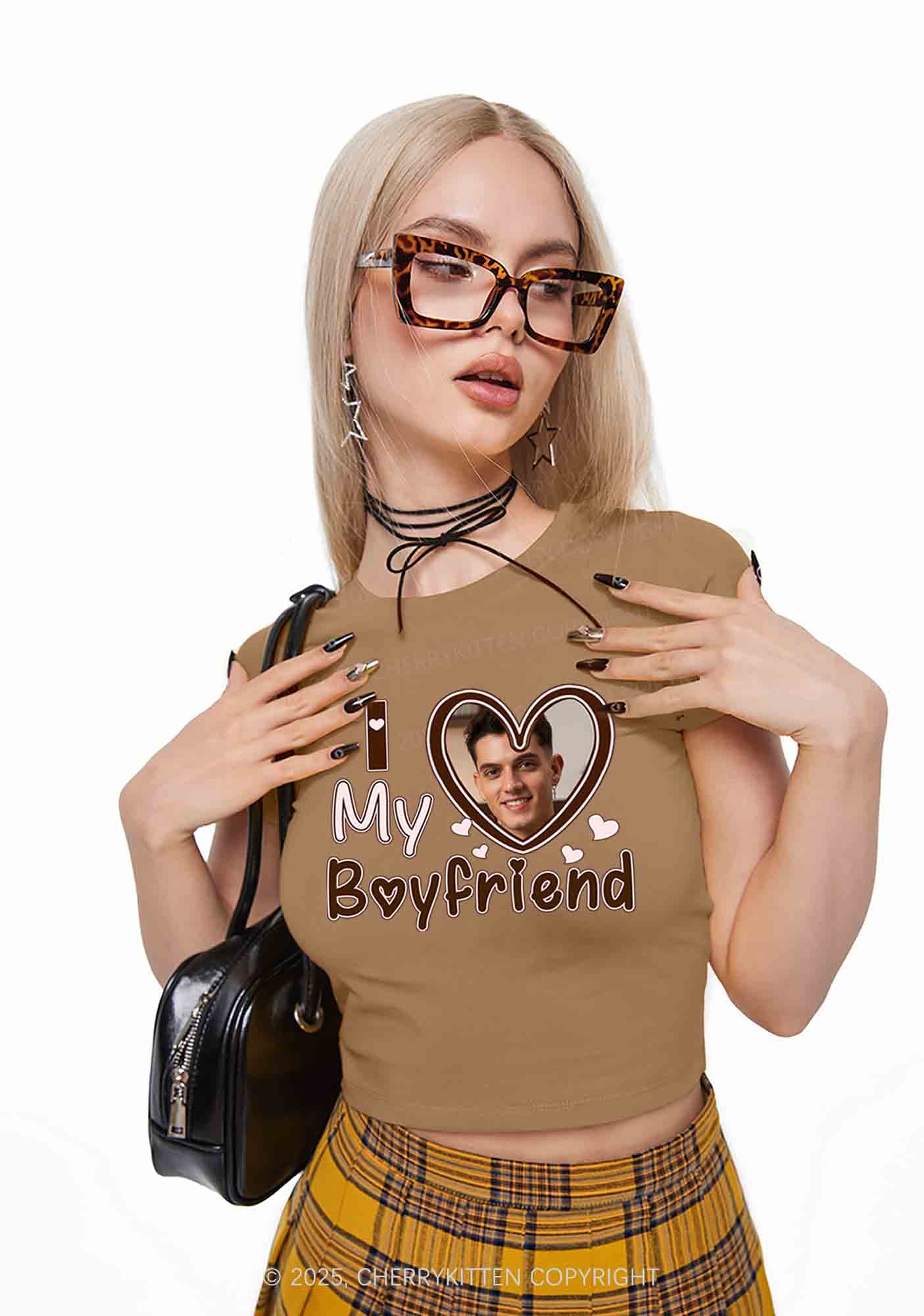 Custom BF GF Brown Heart Y2K Valentine's Day Baby Tee Cherrykitten