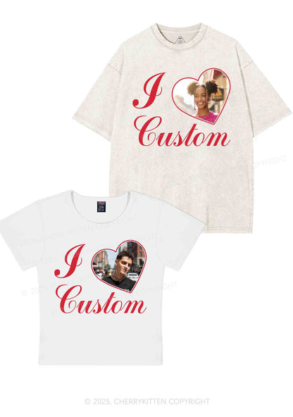 I Love Custom Heart Photo Y2K Valentine's Day Couple Shirt Cherrykitten