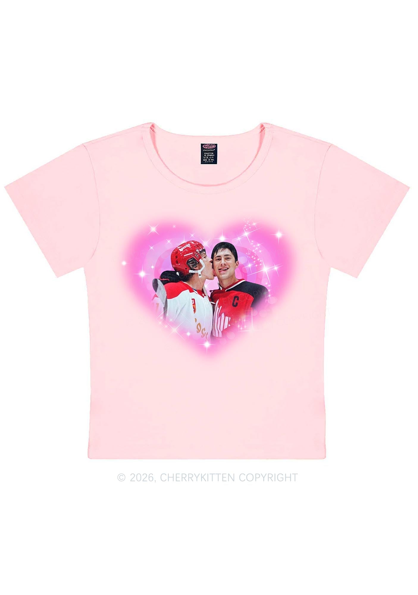 Sparkle Pink Heart Kissing Y2K Baby Tee Cherrykitten
